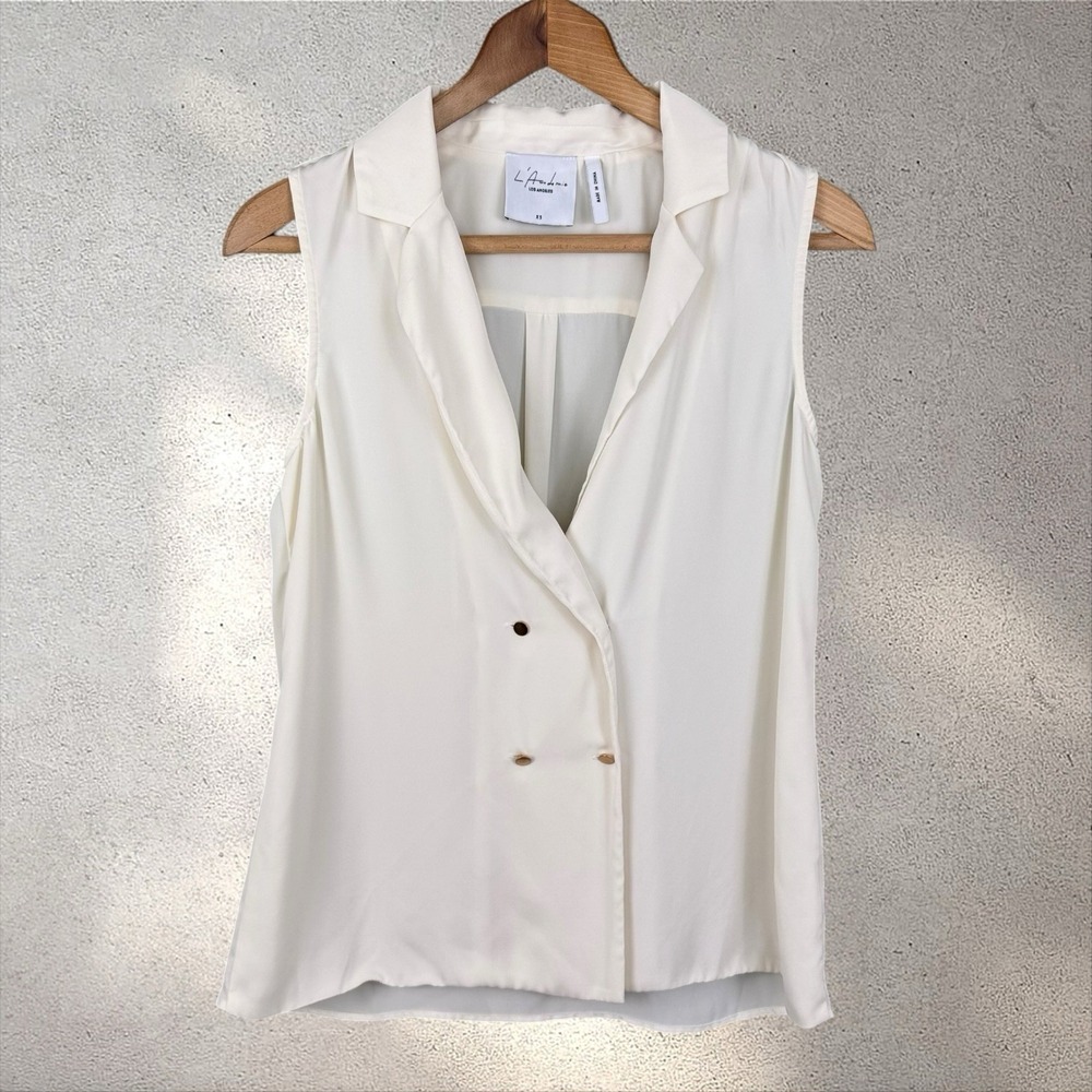L'Academie The Military Tank Double Breasted Blouse In Ivory Sz XS Revolve - Picture 2 of 6